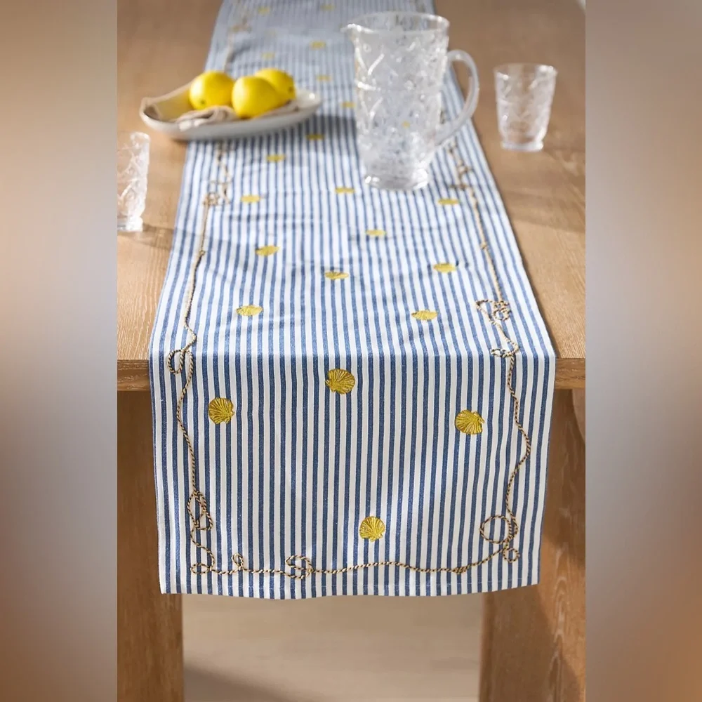 Anthropologie Nathalie Lete By the Sea Embroidered Striped Table Runner NWT